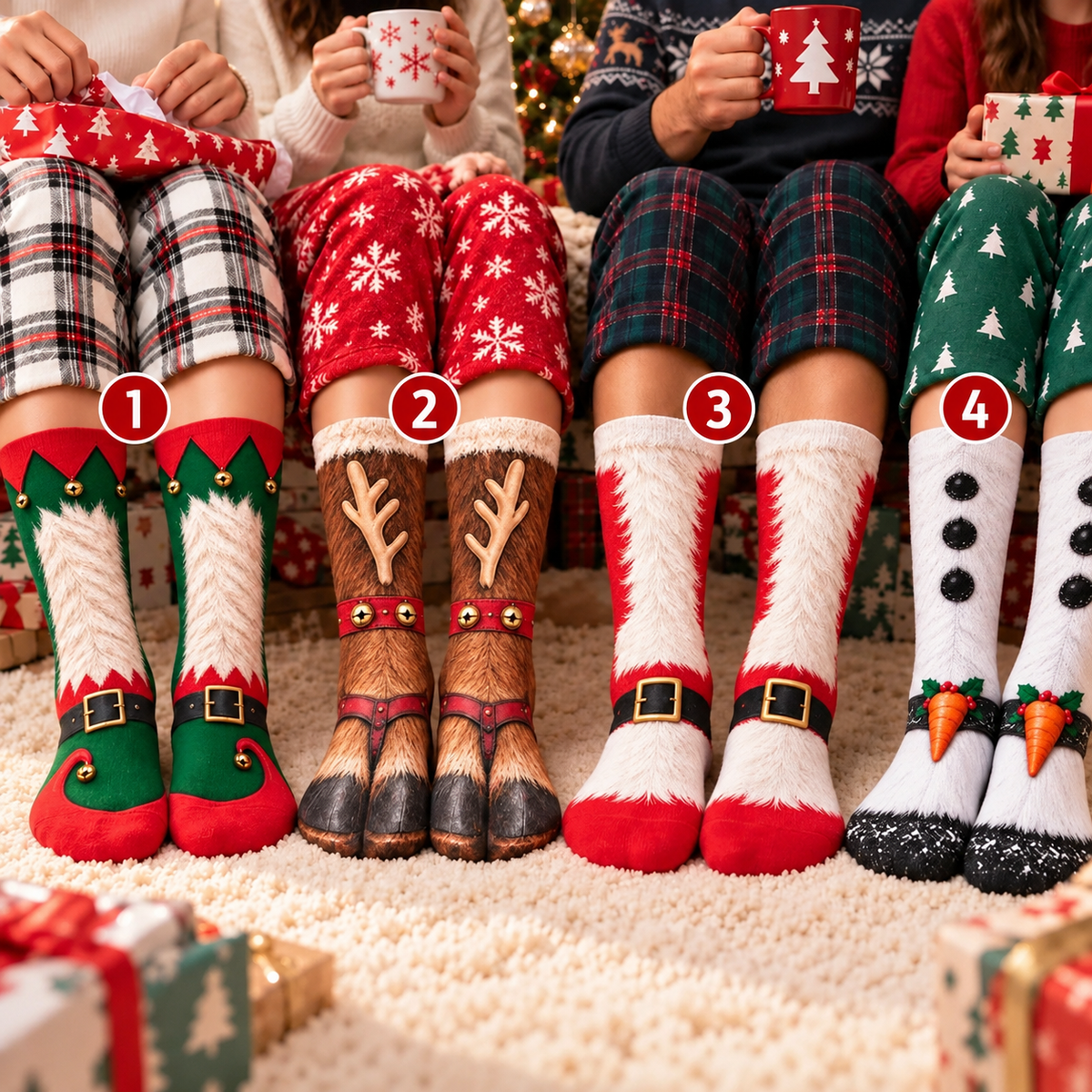 Christmas Crew Socks – Funny Elf, Reindeer, Santa & Snowman Prints