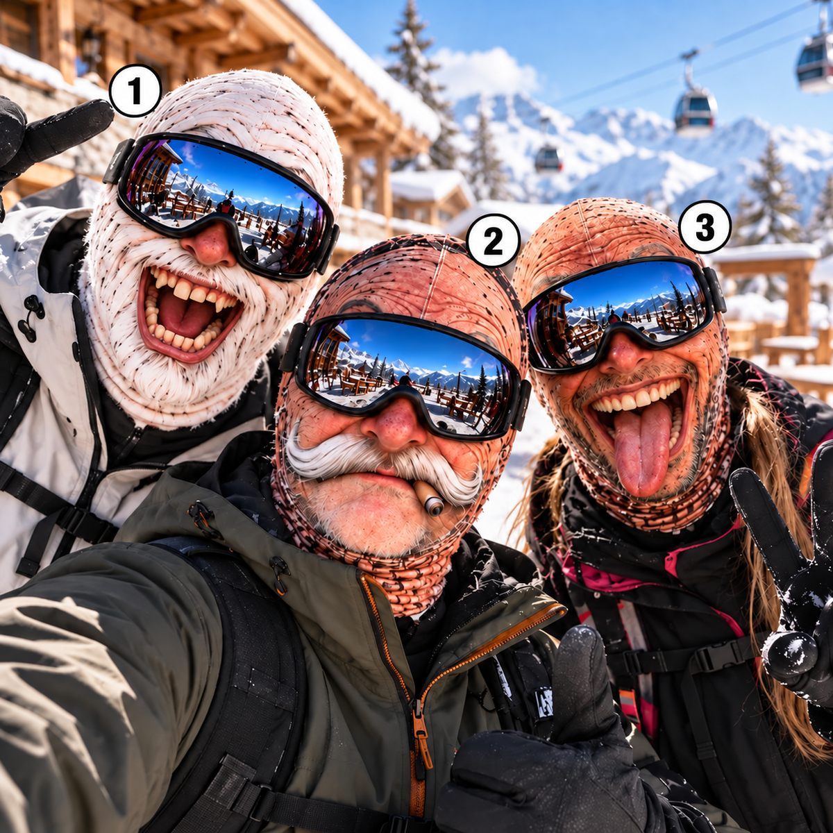 Funny Face Ski Mask – Beard & Mustache Balaclava, 3 Designs