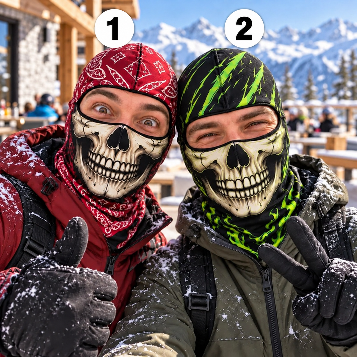 Skull Print Balaclava Face Cover – Red Paisley & Neon Green Designs