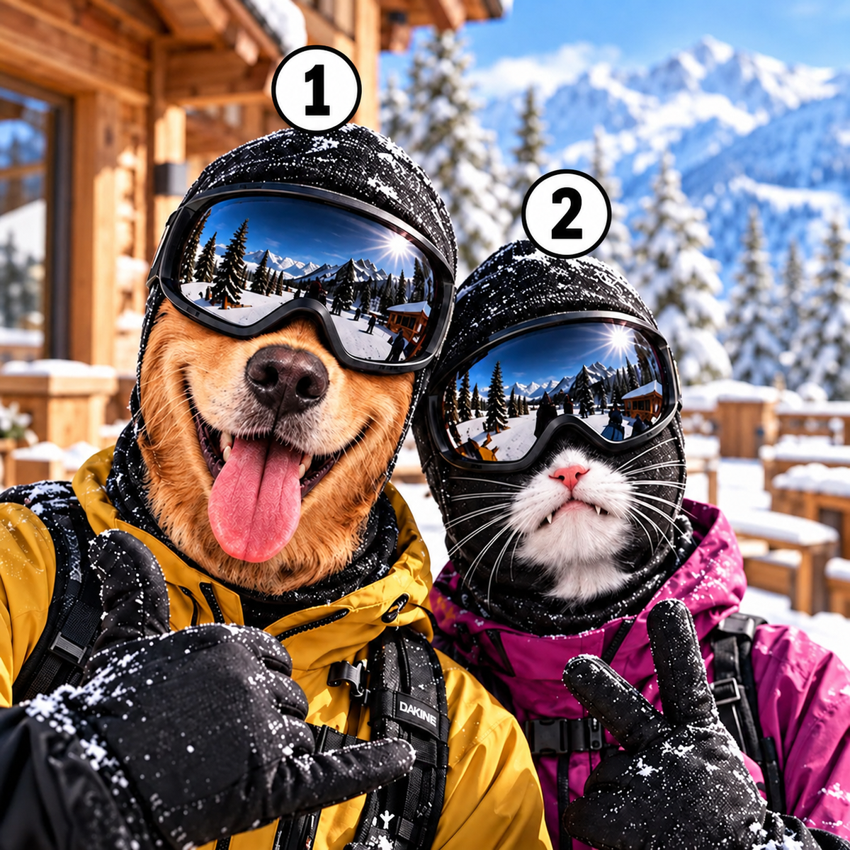 Funny Animal Ski Mask – Golden Retriever & Tuxedo Cat Balaclava