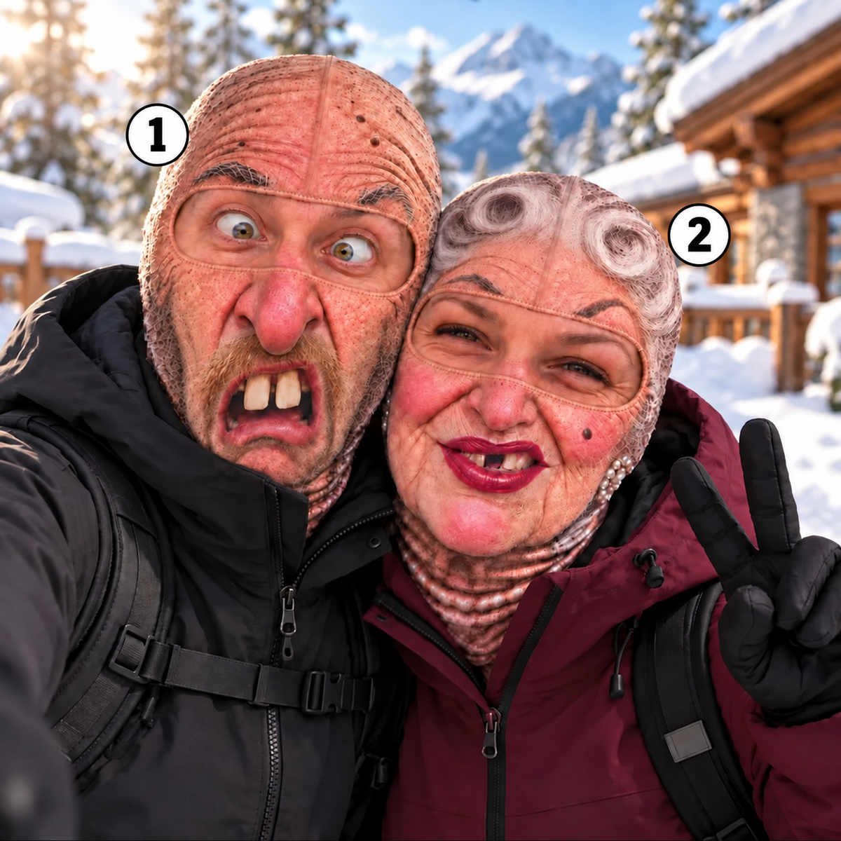 Funny Old Face Ski Mask – Grandpa & Grandma Print Balaclava
