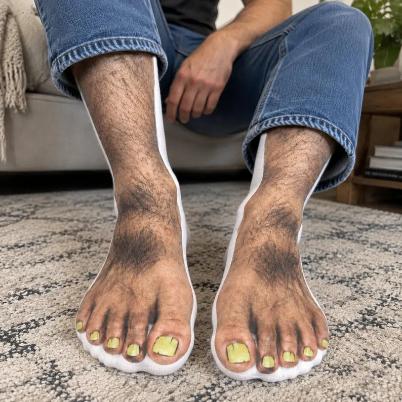 Funny Hairy Feet Crew Socks – Barefoot Illusion Novelty Gift