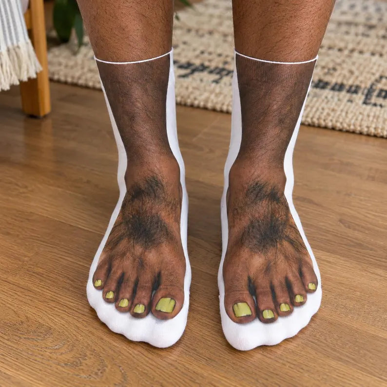 Funny Hairy Feet Crew Socks – Barefoot Illusion Novelty Gift
