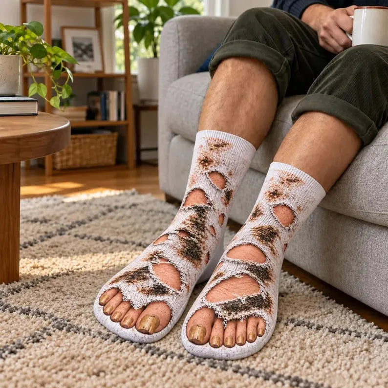Funny Ripped Socks Illusion – Dirty Sock Print Novelty Gift