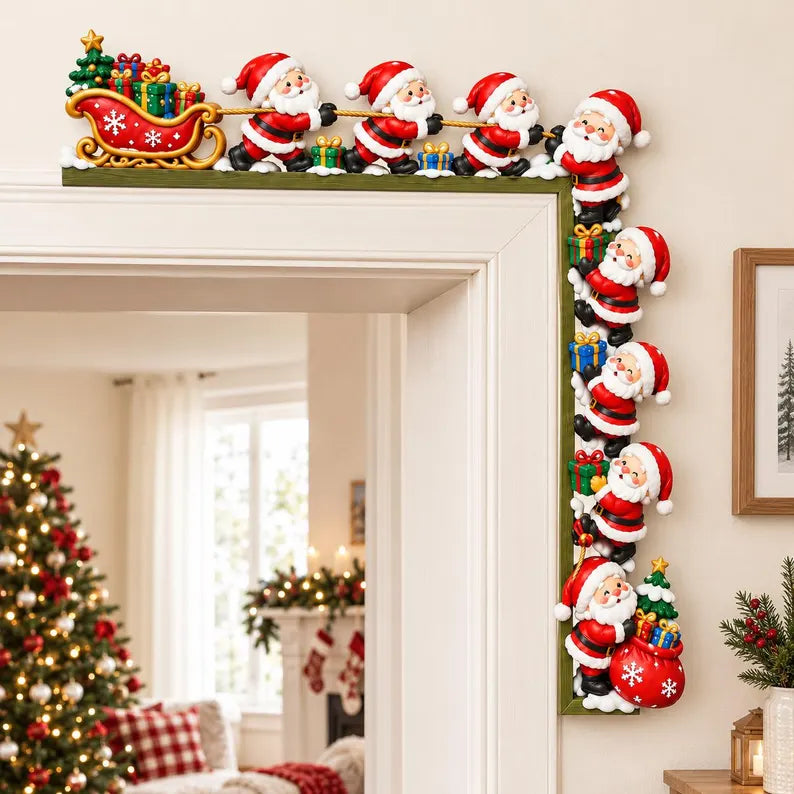 Santa Sleigh Christmas Door Topper - Cute Santa Claus Door Frame Corner Decor