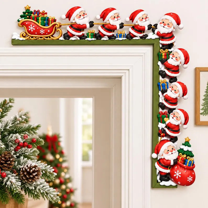 Santa Sleigh Christmas Door Topper - Cute Santa Claus Door Frame Corner Decor