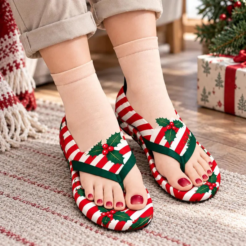 Christmas Flip-Flop Illusion Crew Socks – Funny Holiday Prints