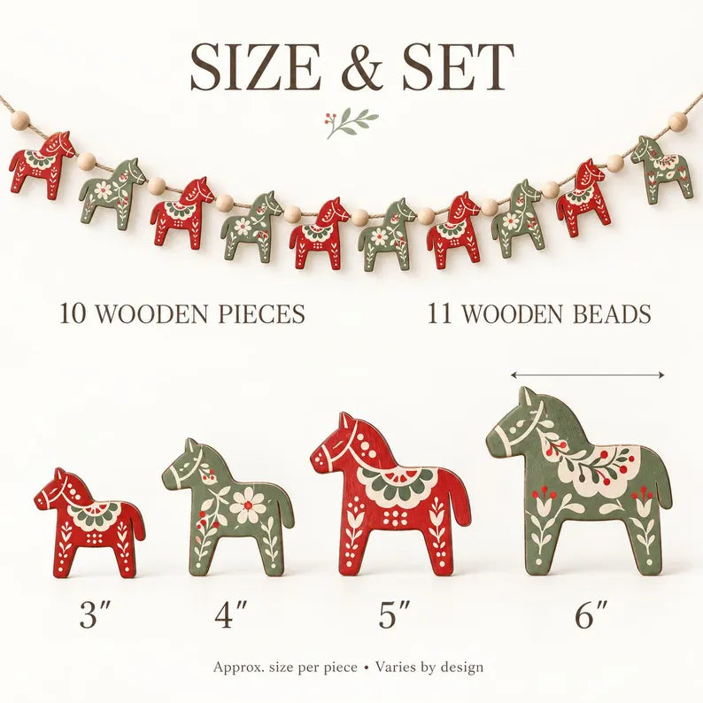 Cute Reindeer Christmas Wooden Garland - Woodland Holiday Mantel Banner
