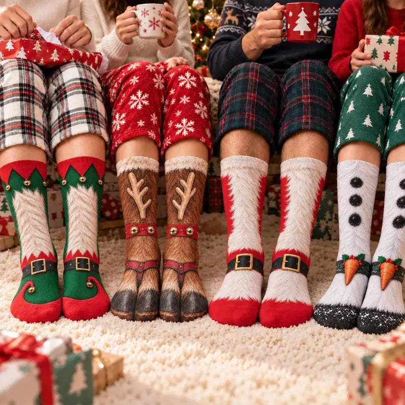 Christmas Crew Socks – Funny Elf, Reindeer, Santa & Snowman Prints