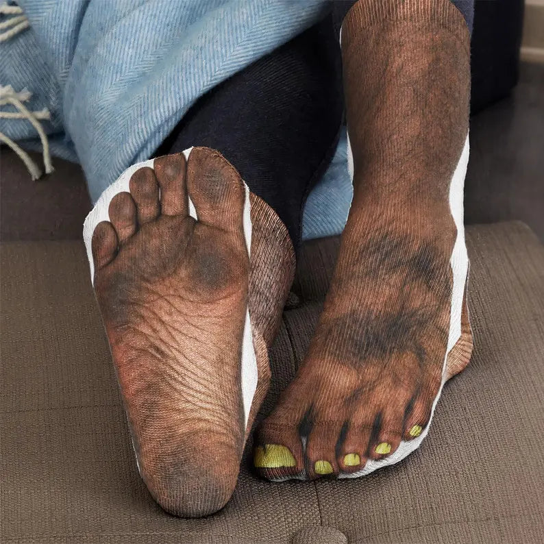 Funny Hairy Feet Crew Socks – Barefoot Illusion Novelty Gift