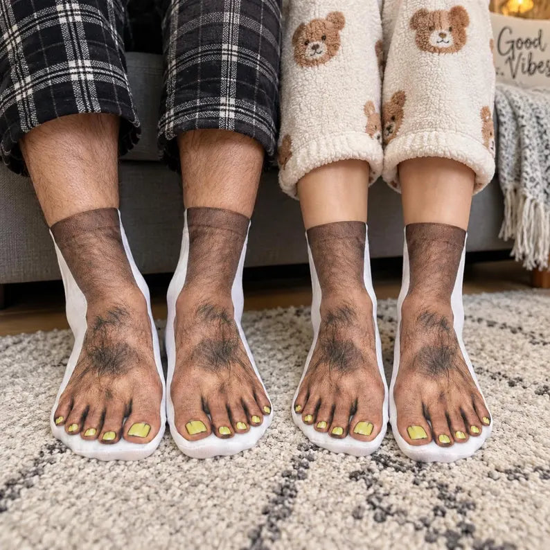 Funny Hairy Feet Crew Socks – Barefoot Illusion Novelty Gift