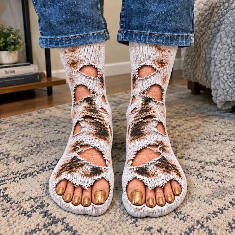 Funny Ripped Socks Illusion – Dirty Sock Print Novelty Gift