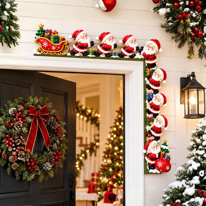 Santa Sleigh Christmas Door Topper - Cute Santa Claus Door Frame Corner Decor