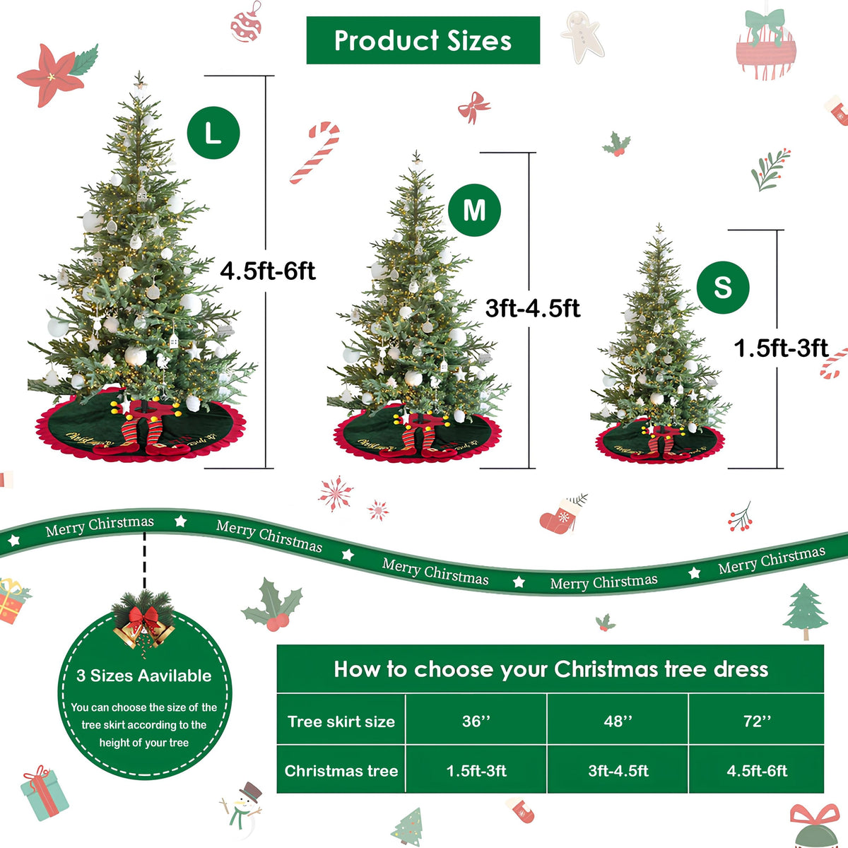 Santa Christmas tree skirt funny peeking Santas