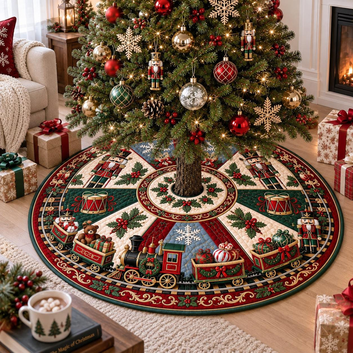 Vintage quilted nutcracker Christmas tree skirt