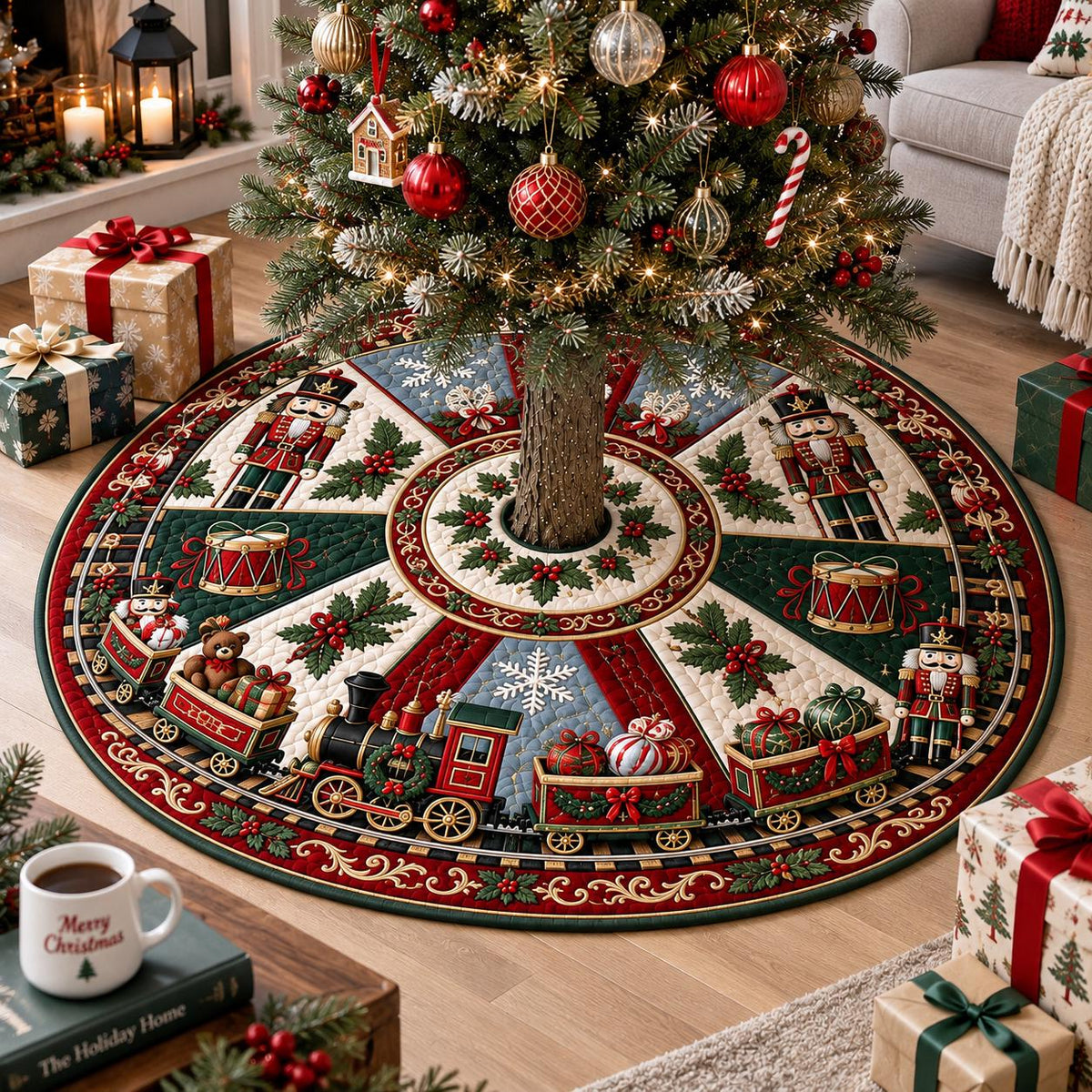 Vintage quilted nutcracker Christmas tree skirt
