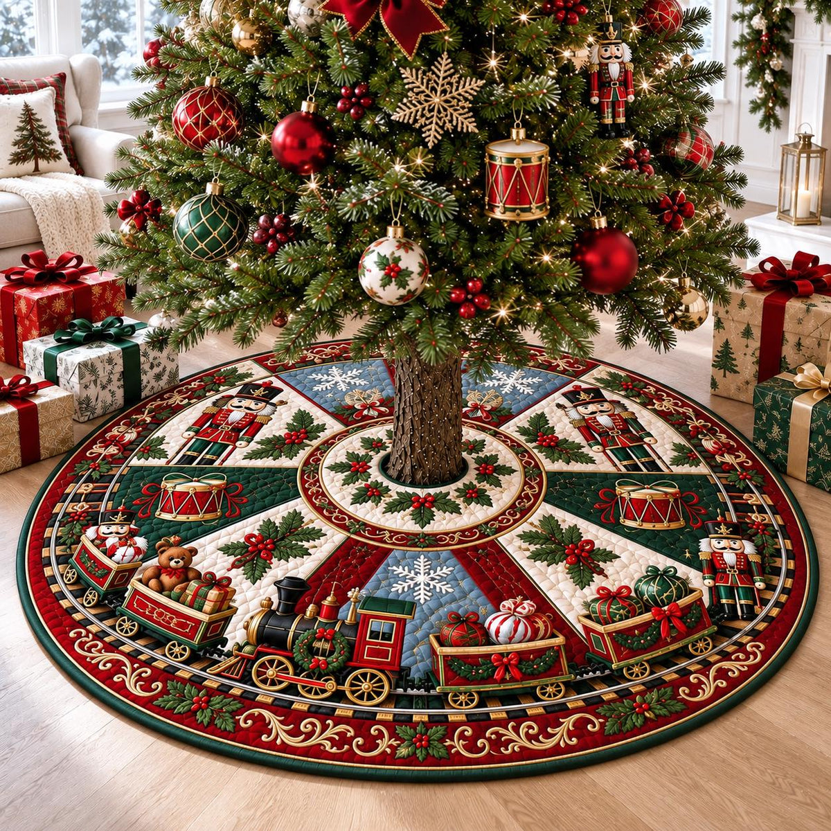 Vintage quilted nutcracker Christmas tree skirt