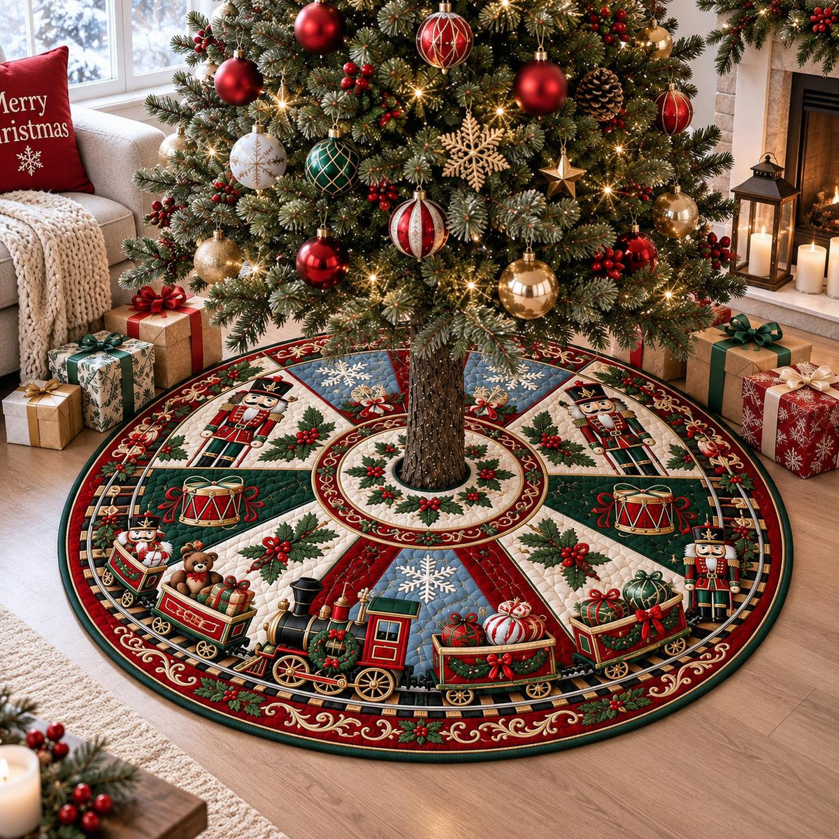 Vintage quilted nutcracker Christmas tree skirt