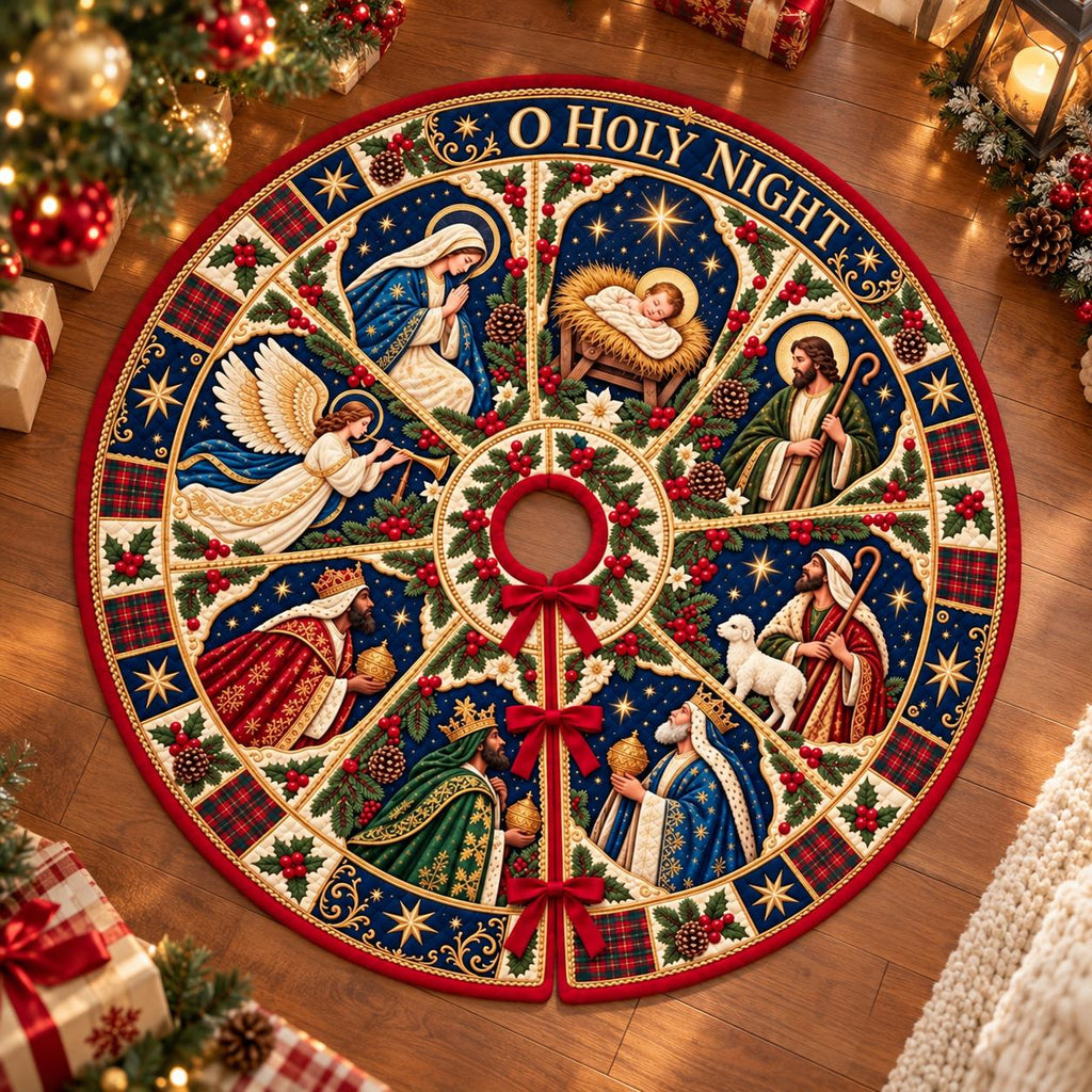 Nativity O Holy Night quilted Christmas tree skirt