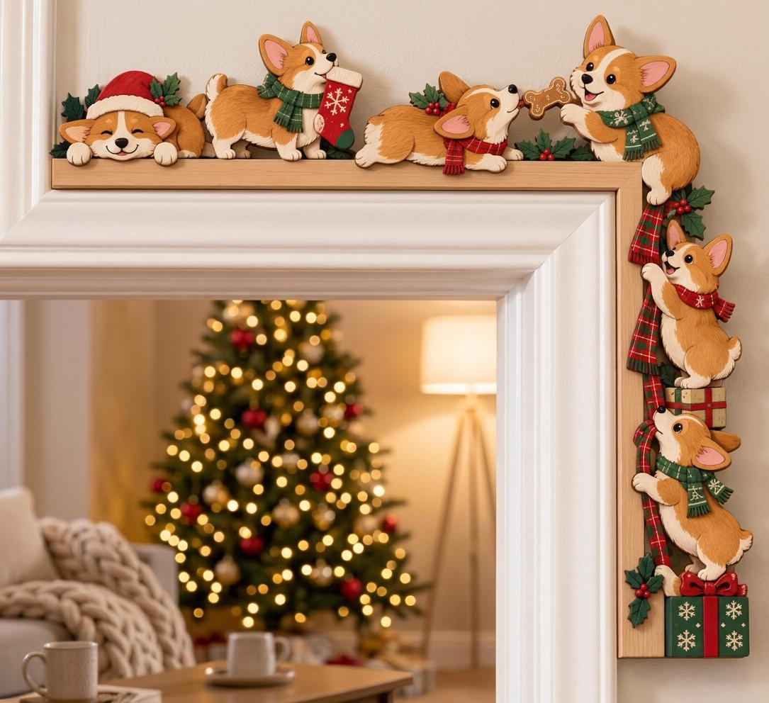 Corgi Christmas wooden door topper