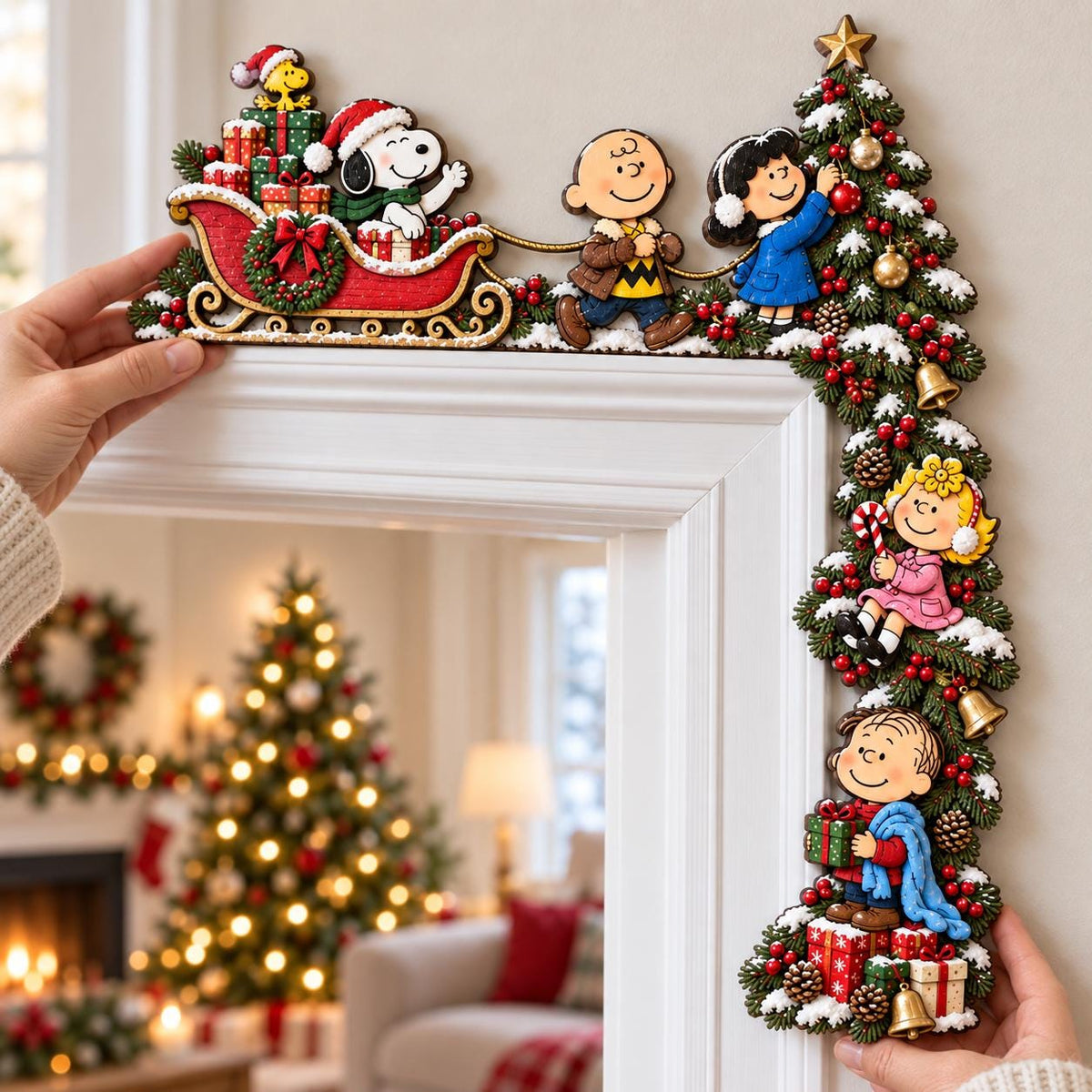 Christmas dog wooden door corner decor