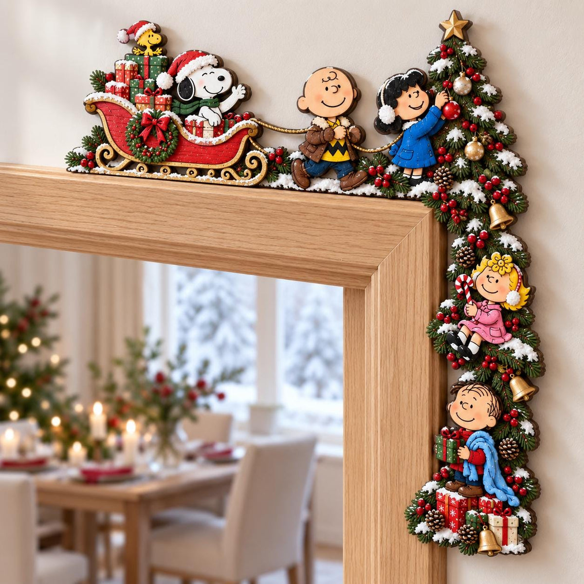 Christmas dog wooden door corner decor