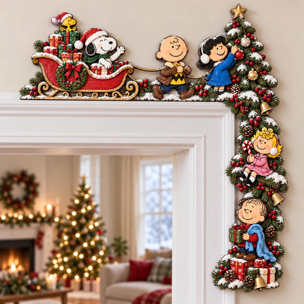 Christmas dog wooden door corner decor