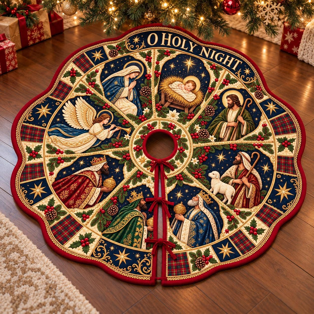 Nativity O Holy Night quilted Christmas tree skirt
