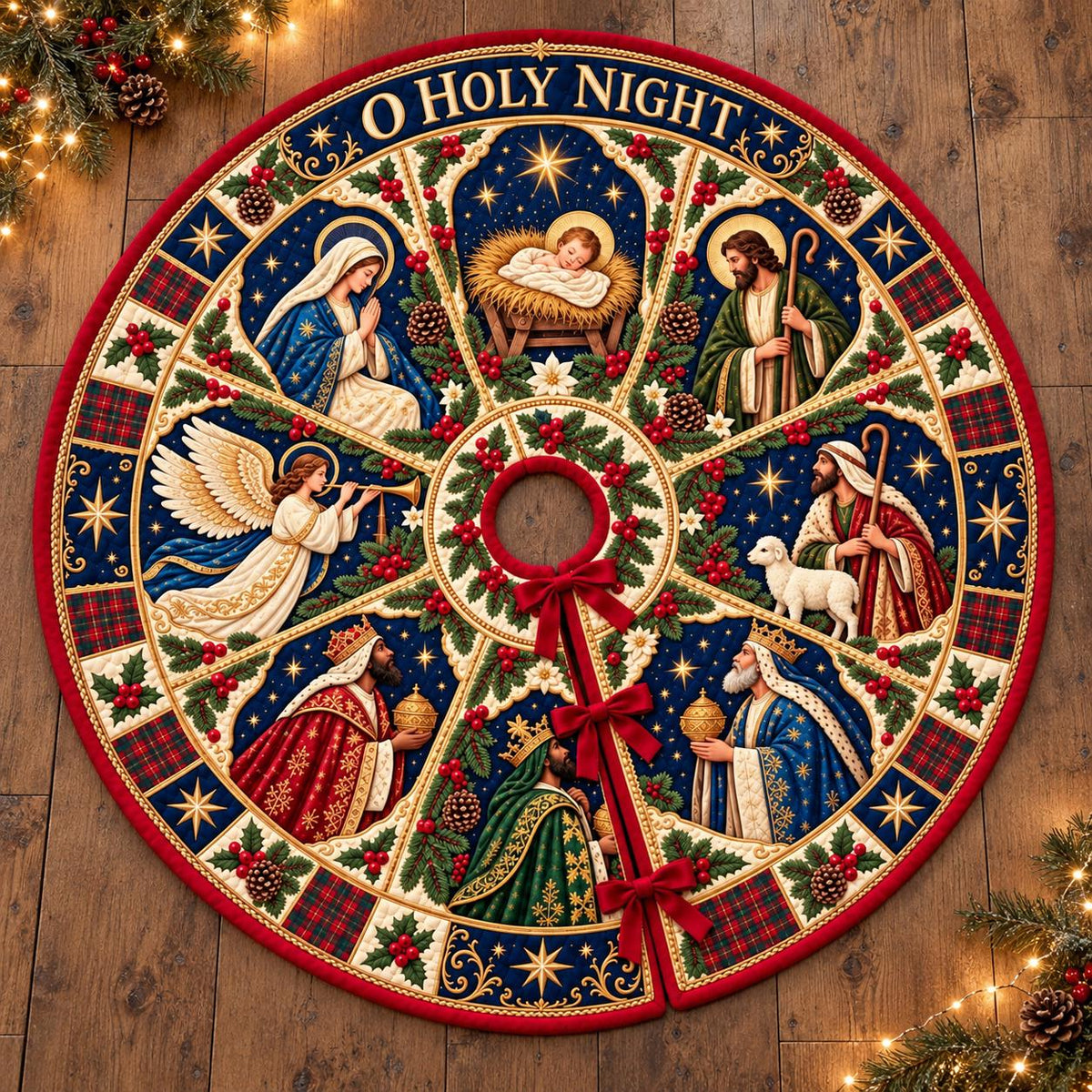 Nativity O Holy Night quilted Christmas tree skirt