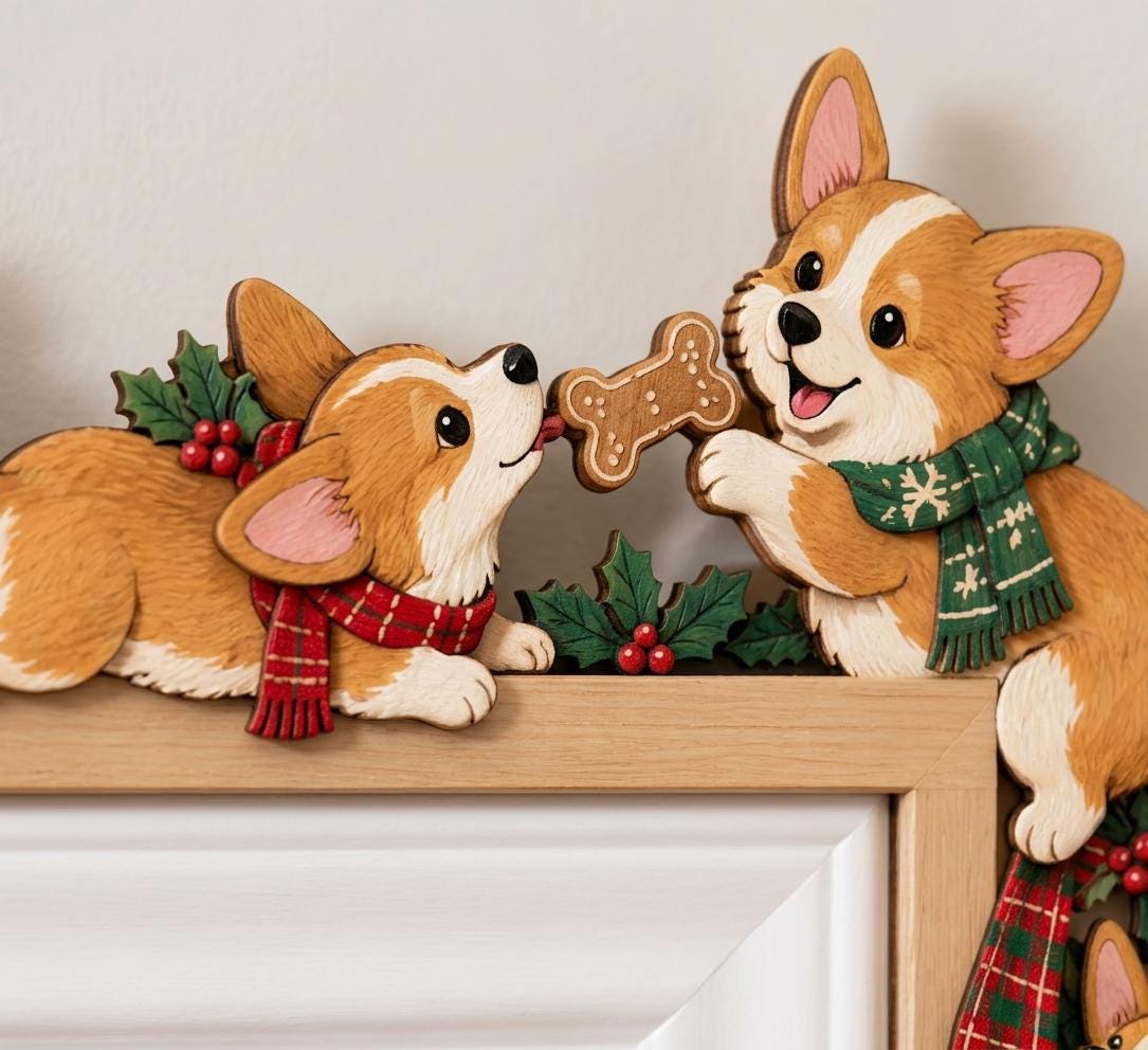 Corgi Christmas wooden door topper