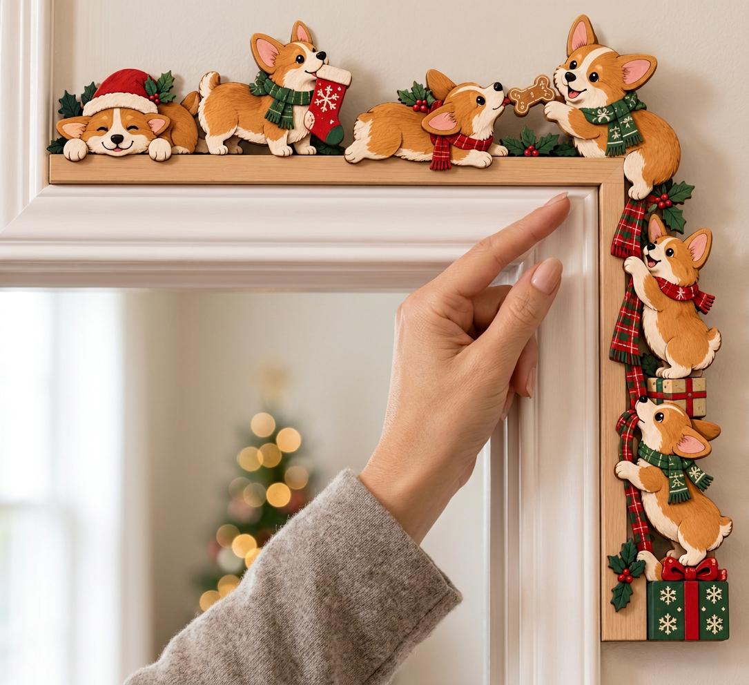Corgi Christmas wooden door topper