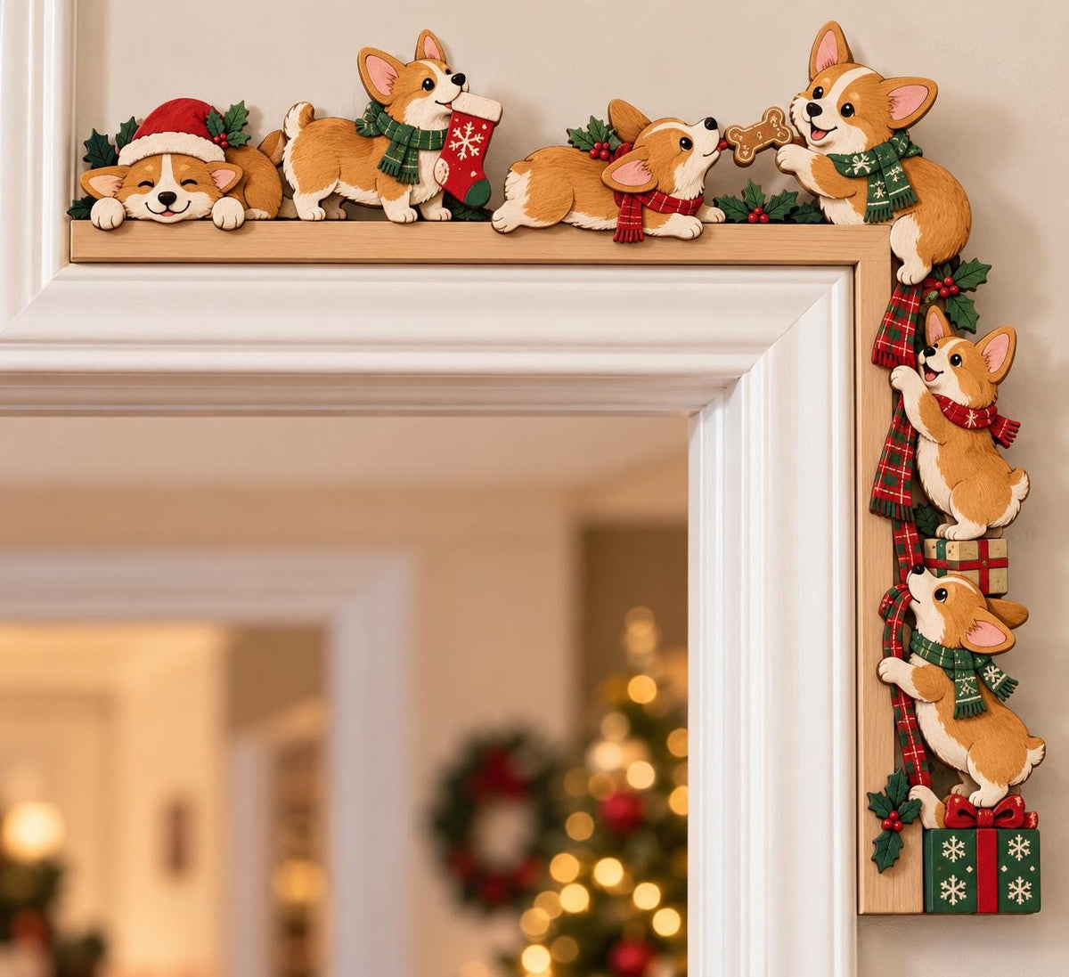 Corgi Christmas wooden door topper