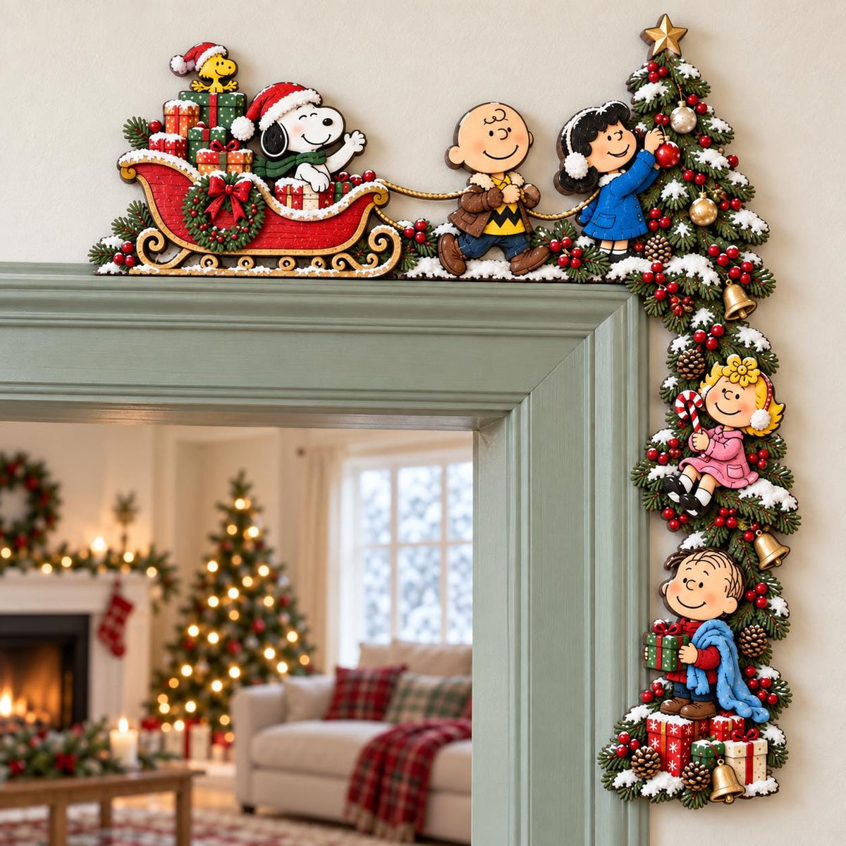 Christmas dog wooden door corner decor