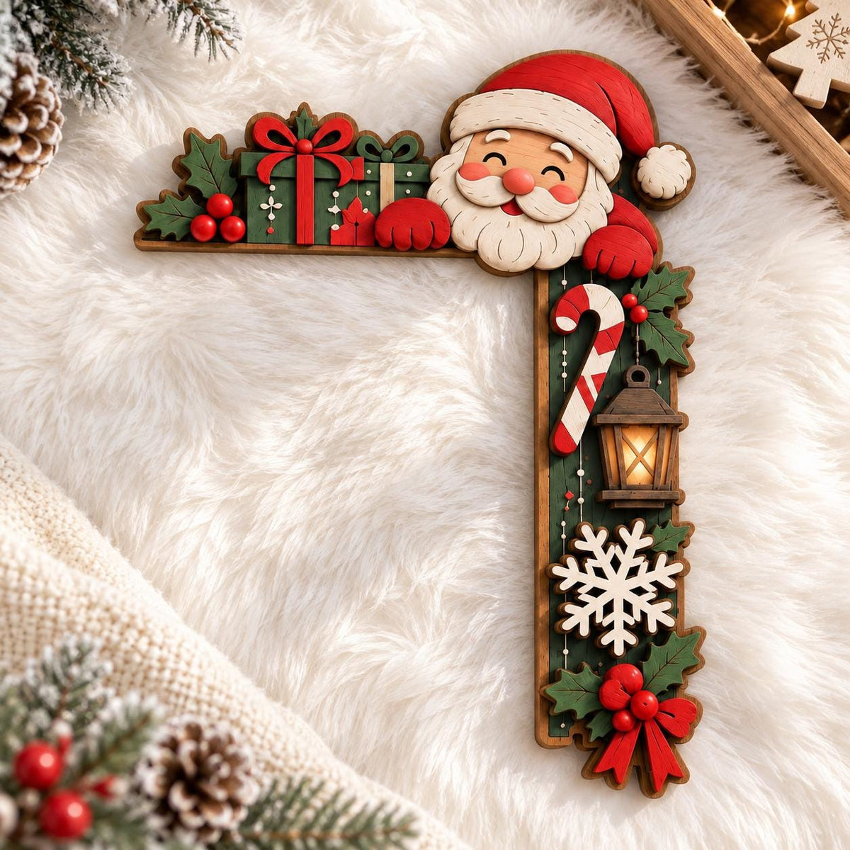Christmas Santa wooden door corner sign