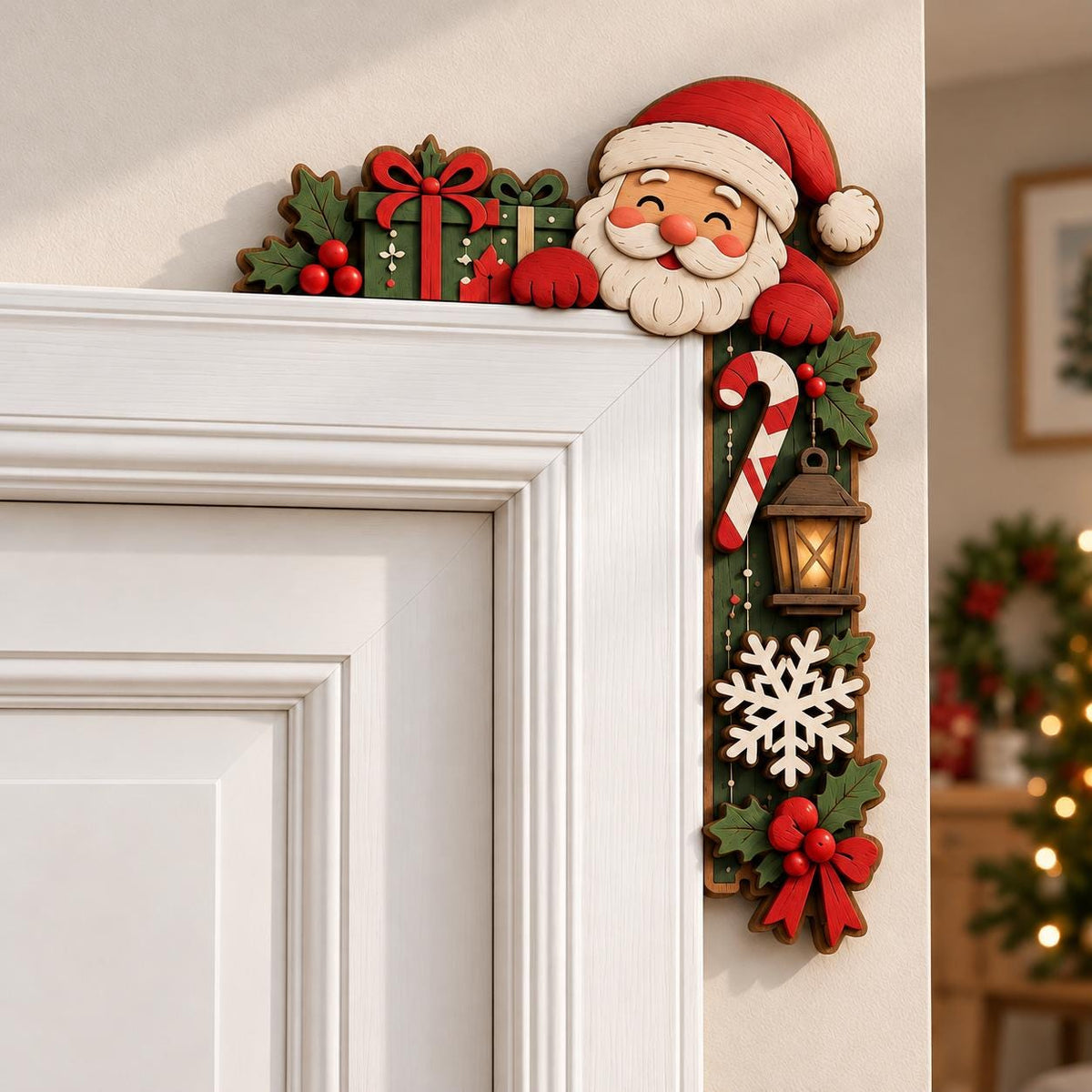 Christmas Santa wooden door corner sign