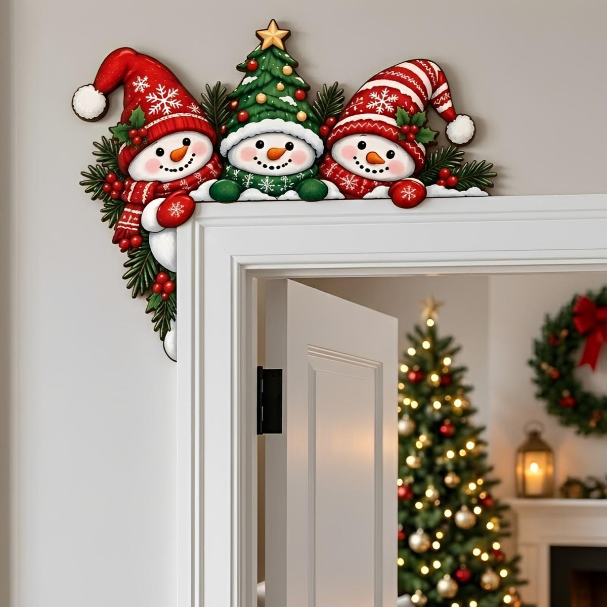 Christmas snowman wooden door corner sign
