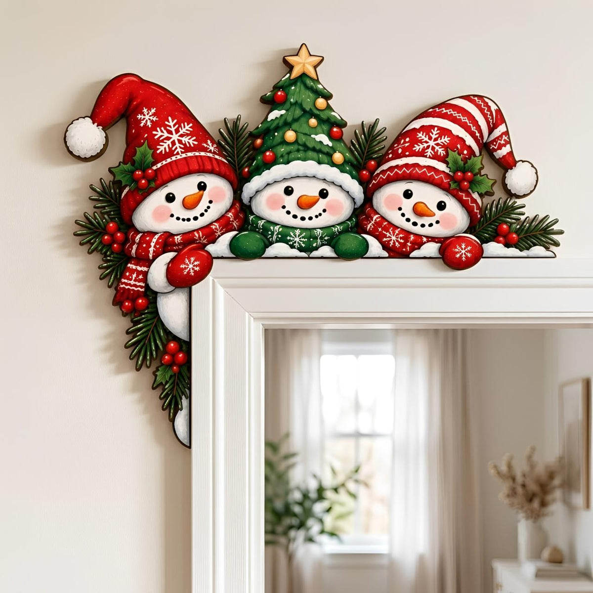 Christmas snowman wooden door corner sign