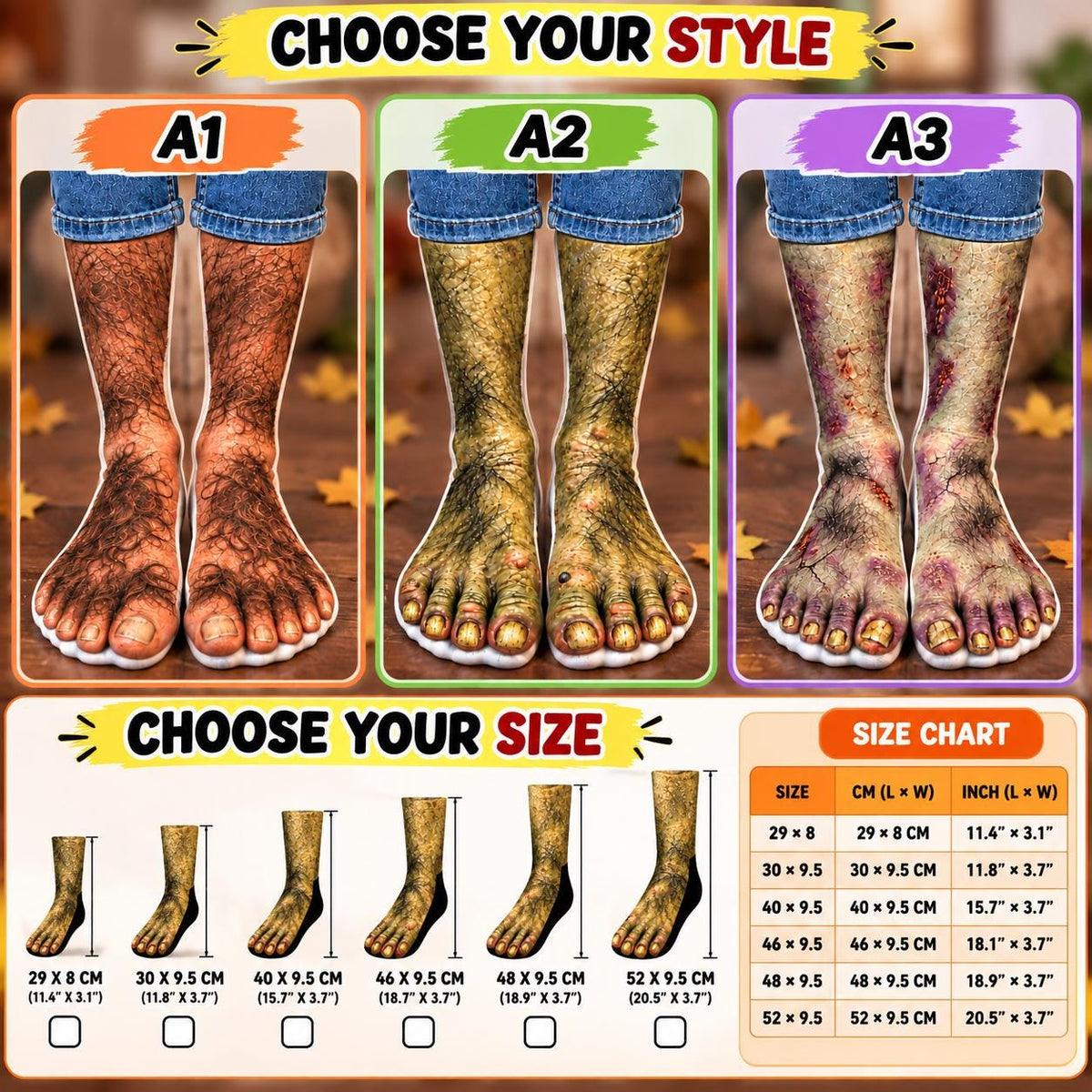 Zombie monster feet socks