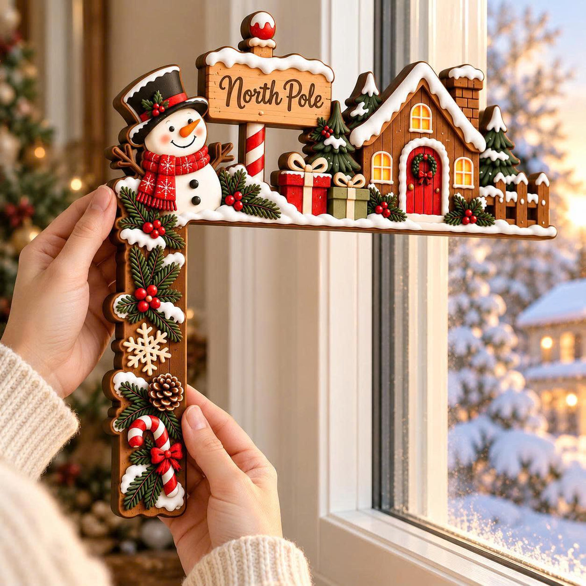 North Pole snowman Christmas wooden door corner decor