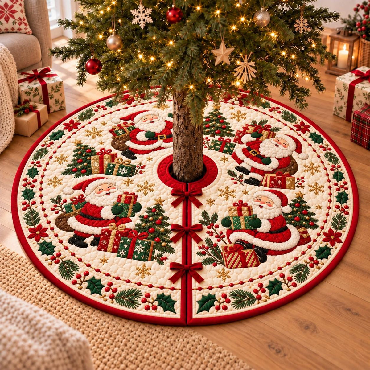 Santa Claus quilted Christmas tree skirt