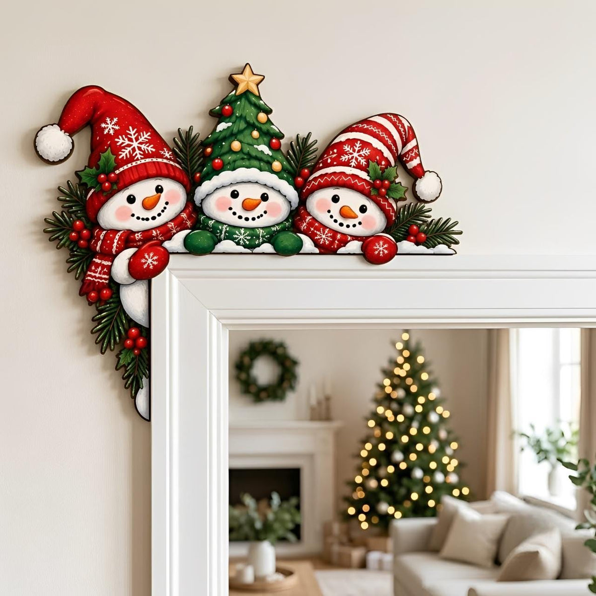 Christmas snowman wooden door corner sign