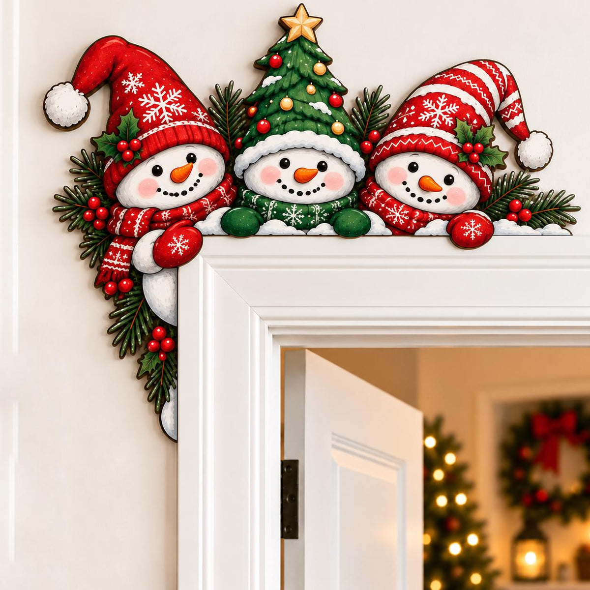Christmas snowman wooden door corner sign