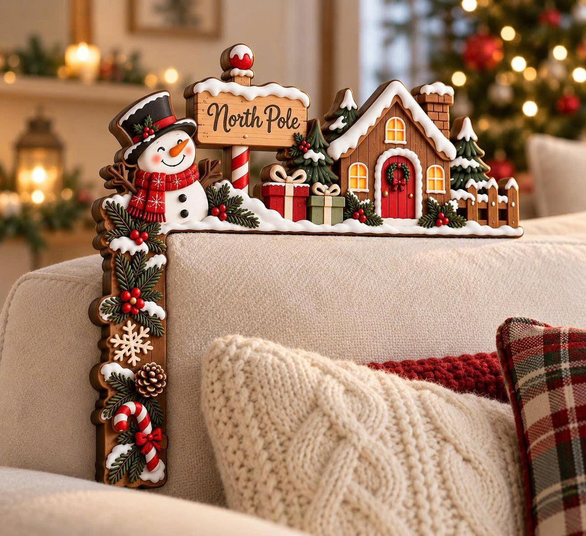 North Pole snowman Christmas wooden door corner decor