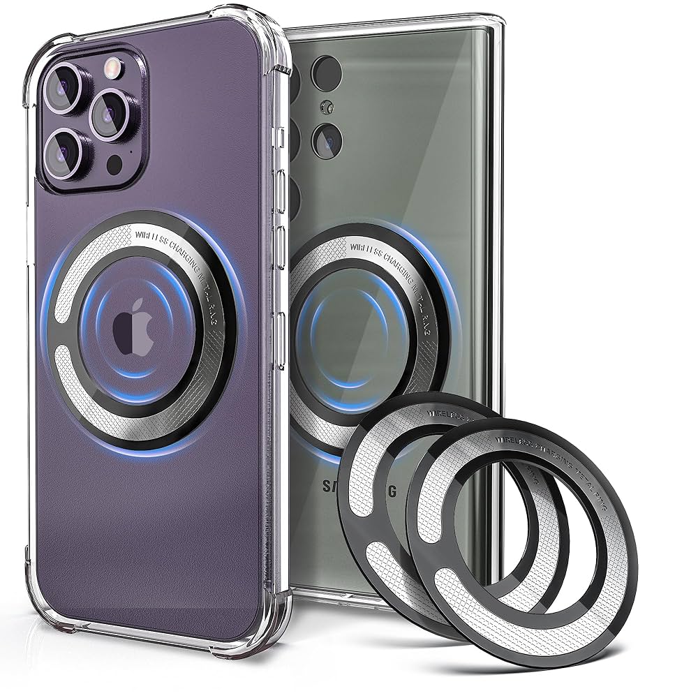 Universal Magnetic Metal Ring Sticker for Phone Case, MagSafe Compatible Adhesive Magnet Ring, Strong Hold Plate for Wireless Charging iPhone Android