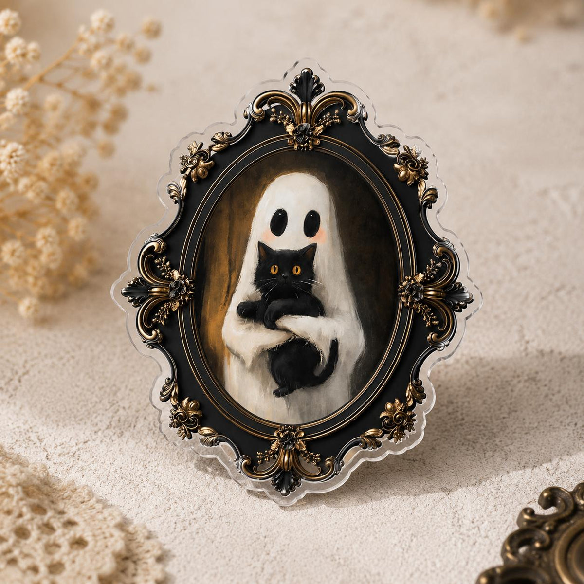 Vintage Ghost Phone Grip, Gothic Halloween Acrylic Phone Holder, Cute Spooky Ghost Cat Phone Grip, Fall Horror Gift for Halloween Lovers