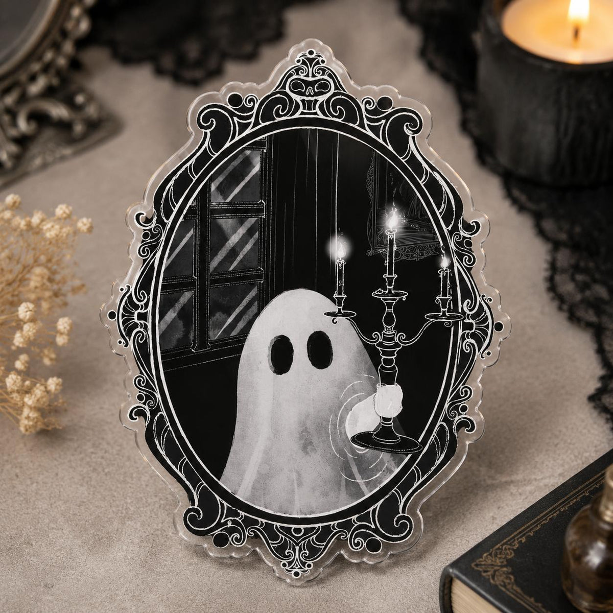 Vintage Ghost Phone Grip, Gothic Halloween Acrylic Phone Holder, Cute Spooky Ghost Cat Phone Grip, Fall Horror Gift for Halloween Lovers
