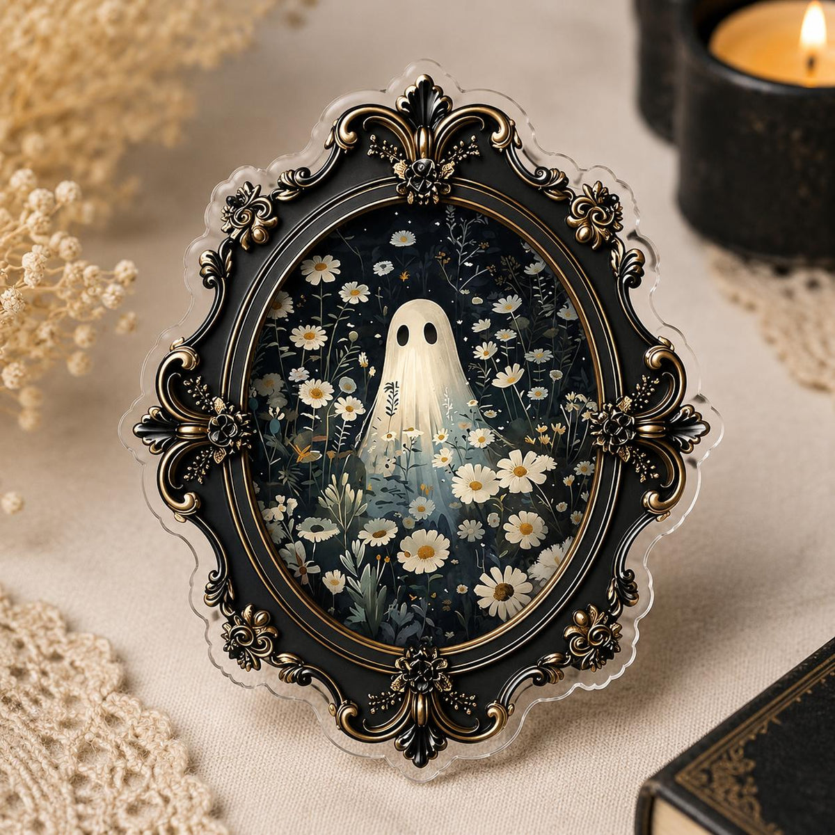 Vintage Ghost Phone Grip, Gothic Halloween Acrylic Phone Holder, Cute Spooky Ghost Cat Phone Grip, Fall Horror Gift for Halloween Lovers