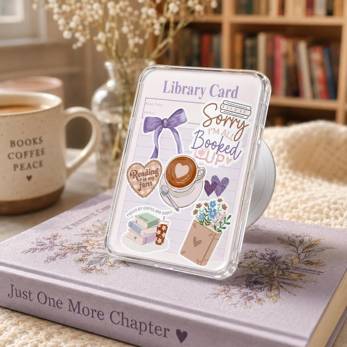 Cute Library Card Phone Grip – Book Lover Magnetic Phone Holder & Stand, Aesthetic Bookish Reading Accessory
