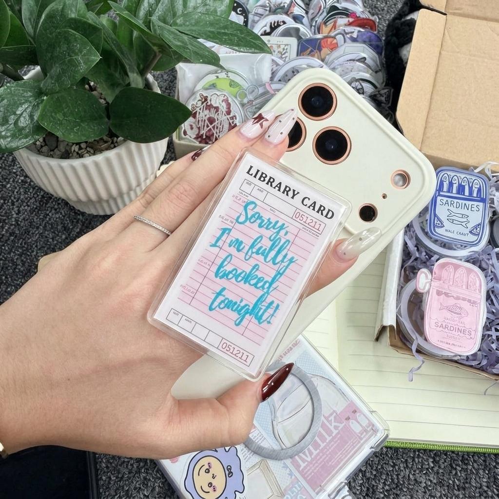 Cute Library Card Phone Grip – Book Lover Magnetic Phone Holder & Stand, Aesthetic Bookish Reading Accessory