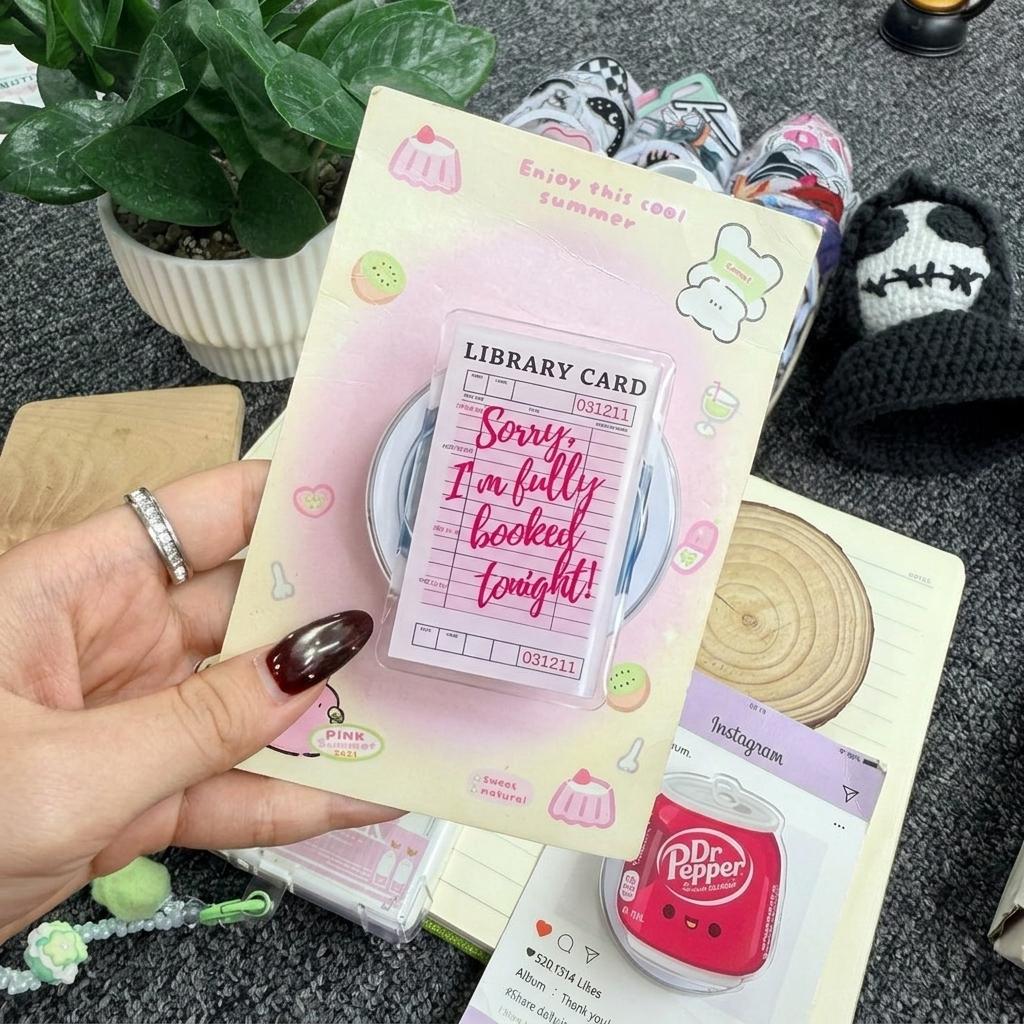 Cute Library Card Phone Grip – Book Lover Magnetic Phone Holder & Stand, Aesthetic Bookish Reading Accessory